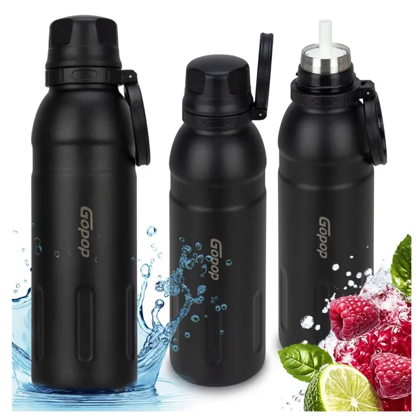 KUBEK TERMICZNY ZE SŁOMKĄ BIDON GOPOP JUMP 700 ML CZARNY
