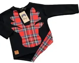 bluza-czerwona-krata-z-paskami-renifer-rozmiar-170