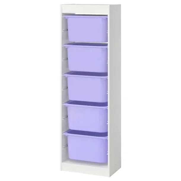 IKEA TROFAST regał BIAŁY+5 pojemników liliowych