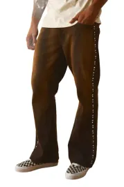 boohooman-meskie-jeansy-proste-z-cwiekami-na-bokach-brazowe-34r-z3a