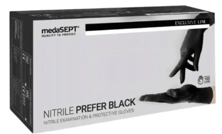 Rękawice RĘKAWICZKI nitrylowe mocne BLACK 100 szt MEDASEPT L