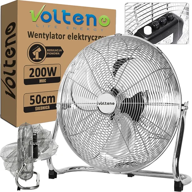 WENTYLATOR PODŁOGOWY PRZEMYSŁOWY DUŻY 50cm MOCNY CYRKULATOR WIATRAK 200W