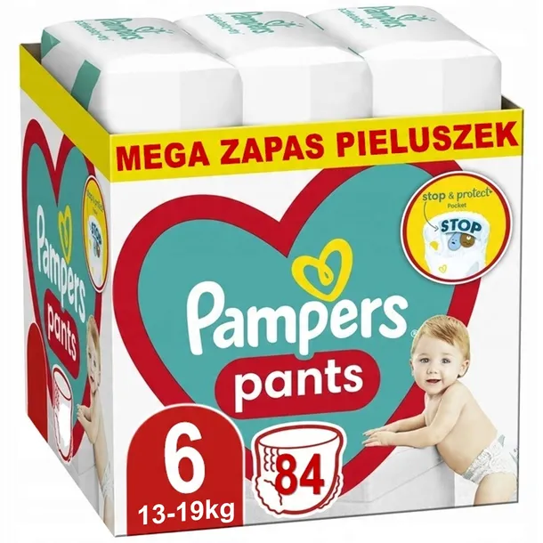 PAMPERS PANTS 6 ROZMIAR PIELUCHOMAJTKI DLA DZIECI 13-19kg MEGA ZAPAS 84szt