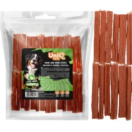 paluszki-z-szarpanej-kaczki-z-gruszka-przysmak-dla-psa-uniq-pets-500g