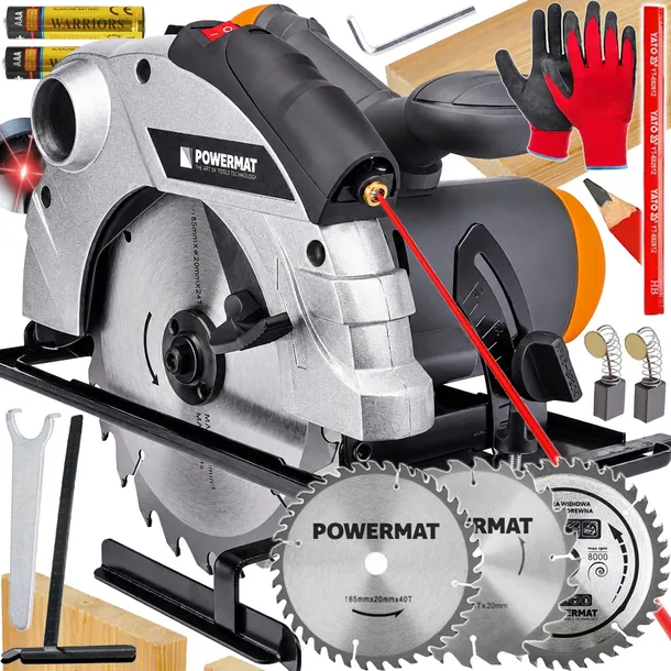 PIŁA TARCZOWA PILARKA RĘCZNA DO DREWNA PRZECINARKA 2250W LASER + 3x TARCZA