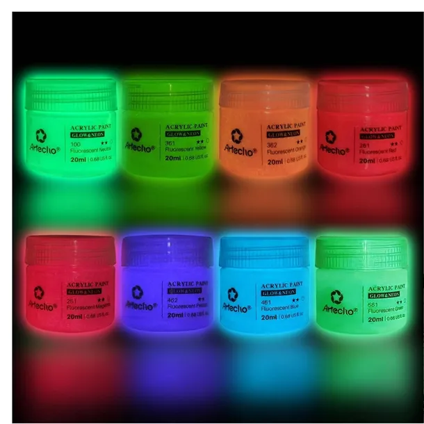 Farby Akrylowe Neon Glow in The Dark 8x20ml Artecho Fluorescencyjne