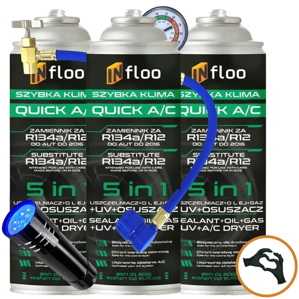 3x CZYNNIK CHŁODNICZY R134 a INFLOO 5w1 GAZ DO KLIMATYZACJI R134A + PRZEWÓD