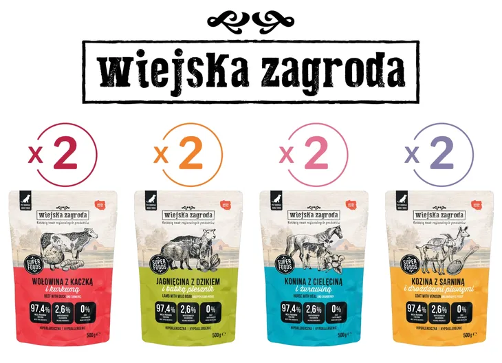 Wiejska Zagroda Saszetka dla psa MIX smaków 8x500g