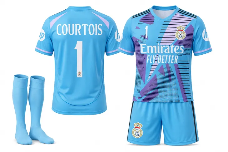 STRÓJ PIŁKARSKI - KOSZULKA SPODENKI GETRY - COURTOIS REAL MADRYT rozm. 158 cm