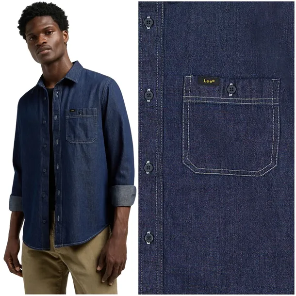 Lee Leesure Shirt Rinse klasyczna ciemna koszula jeansowa męska DżINS L