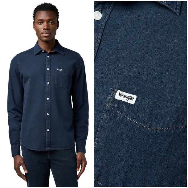 Wrangler 1 Pkt Shirt Blue Oxide DżINS klasyczna koszula jeansowa męska M