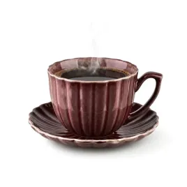 filizanka-ze-spodkiem-porcelanowa-300ml-do-kawy-bordowa-ryflowana-herbaty