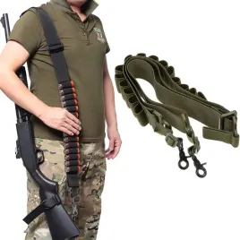 zielony-dwupunktowy-pas-nosny-ladownica-strzelba-shotgun-taktyczny