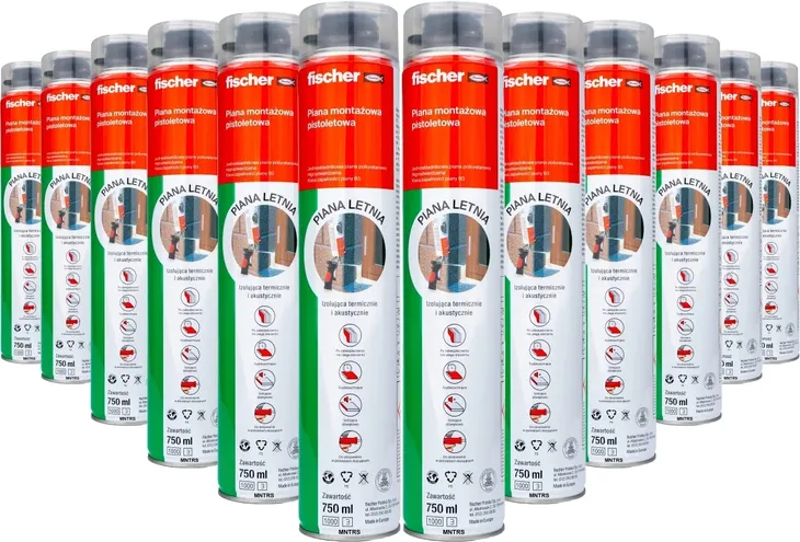 12x Piana Fischer LETNIA 750ml pianka montażowa PU