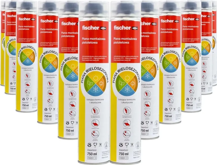 12x Piana Fischer zimowa wielosezonowa 750ml pianka montażowa pistoletowa