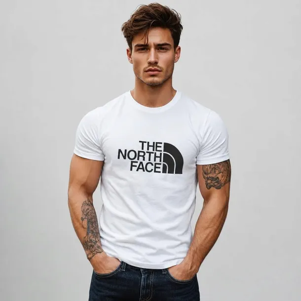 The North Face T-shirt męski biały z logo z przodu i z tyłu, regular fit rozmiar L | Idealna do szkoły