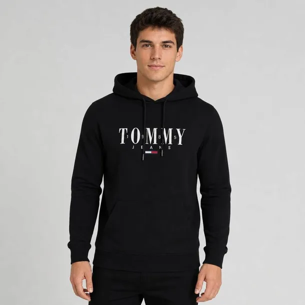 Tommy Jeans bluza męska czarna z kapturem i logo z przodu rozmiar L | Idealna na chłodne dni!