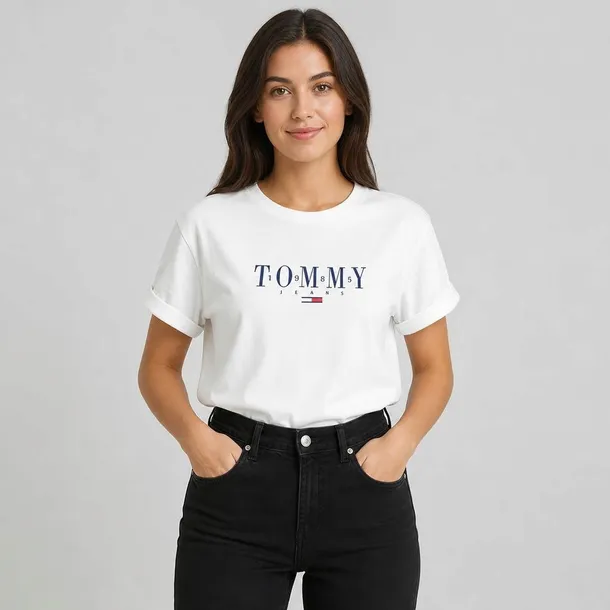 Tommy Jeans T-shirt damski biały z logo i nadrukiem z przodu rozmiar M | Idealne na lato!
