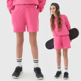 spodenki-dresowe-dziewczece-4f-luzne-oversize-sportowe-casual-rozowe-140