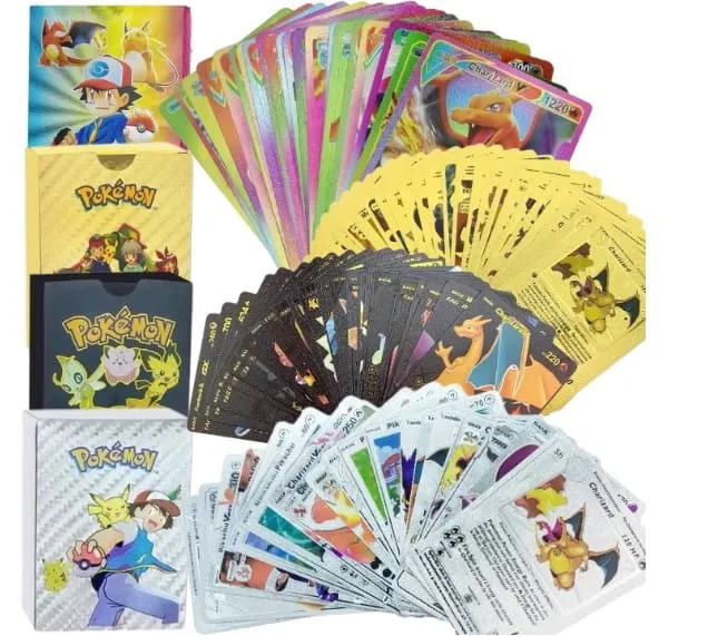 Karty Pokemon Zestaw 4w1 Złote Czarne Srebrne Tęczowe 220 Kart Na Prezent