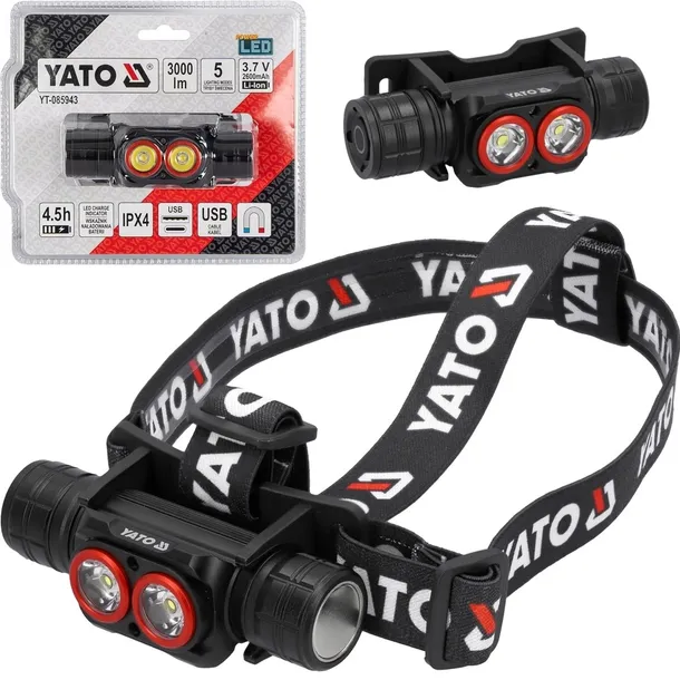 Latarka Czołowa Led 3000LM IPX4 Akumulatorowa Z Magnesem I Usb C Yato