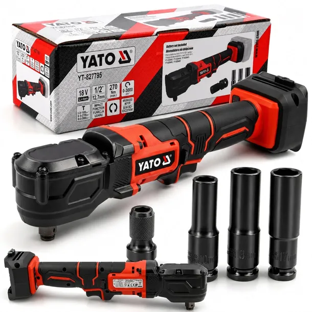 KLUCZ UDAROWY KĄTOWY 1/2'' 270NM 18V (BODY) BEZSZCZOTKOWY YT-827795