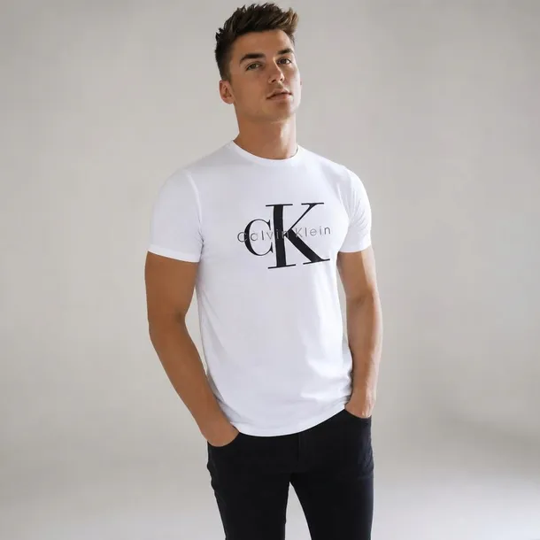 Calvin Klein koszulka męska biała z logo, okrągły dekolt, bawełniana rozmiar XL | Idealne na lato!