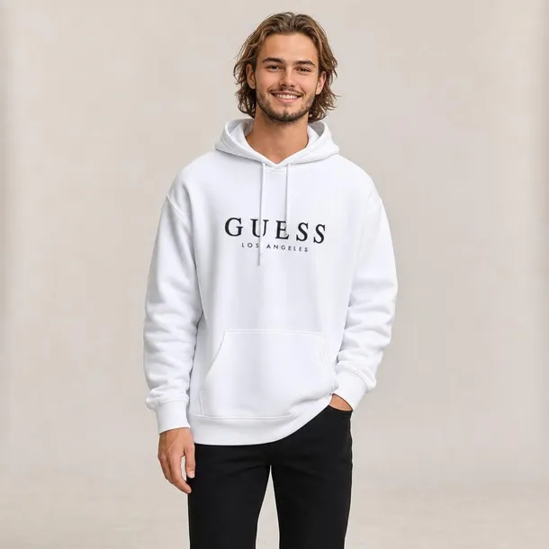 Guess bluza męska z kapturem biała z logo Los Angeles rozmiar M | Idealna na chłodne dni!