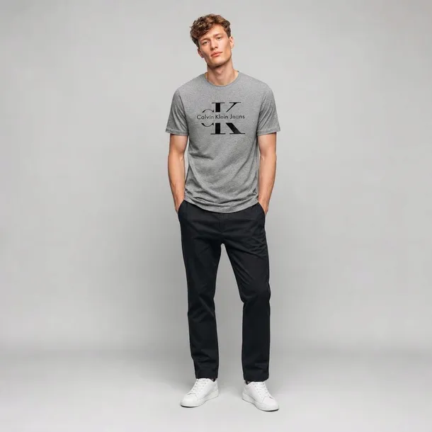 Calvin Klein koszulka męska szara z logo bawełniana, okrągły dekolt rozmiar L | Idealne na Dzień Ojca.