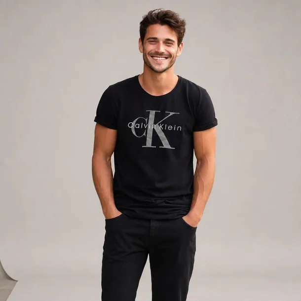Calvin Klein koszulka męska czarna z logo i okrągłym dekoltem rozmiar L | Idealne na lato!