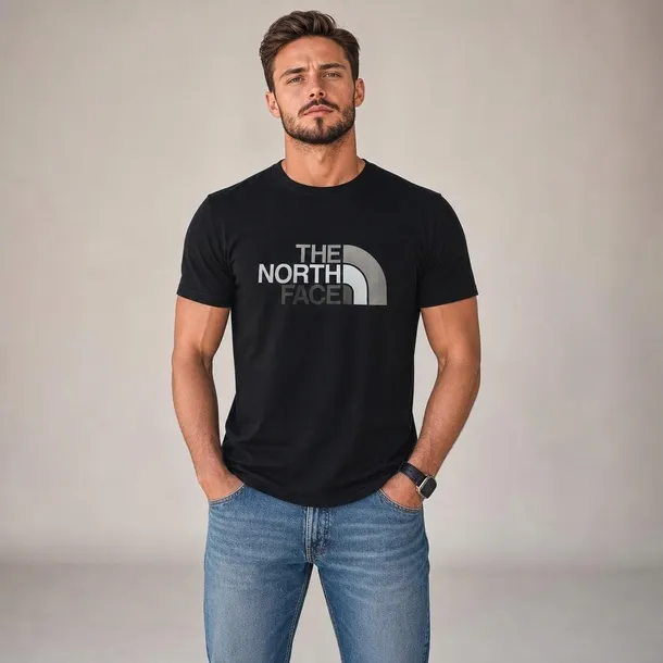 The North Face koszulka męska czarna z logo, bawełniana, okrągły dekolt rozmiar XL | Idealne na Dzień Ojca.