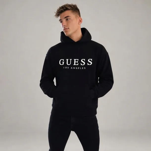 Guess bluza męska czarna z kapturem i białym logo Los Angeles rozmiar XL | Idealna na chłodne dni!