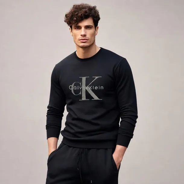 Calvin Klein bluza męska czarna bez kaptura z logo, wkładana przez głowę rozmiar L | Idealne na jesień!