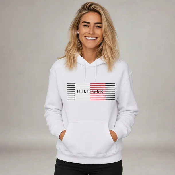 Tommy Hilfiger bluza damska biała z kapturem i dużym logo rozmiar XL | Idealna na chłodne dni!