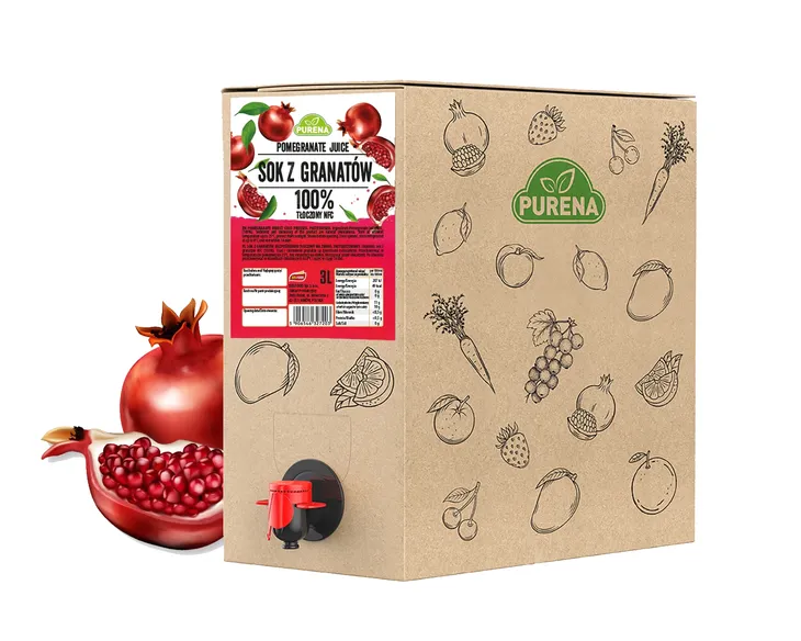 Mętny sok z granatów 100% tłoczony PREMIUM NFC PURENA 3 L