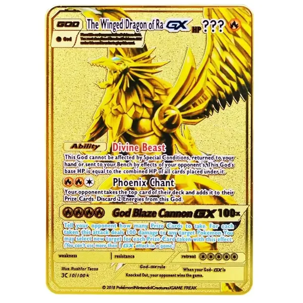 POKEMON GOLD ZŁOTA KARTA METALOWA METAL DRAGON RA GX HP???? SUPER MOCNA