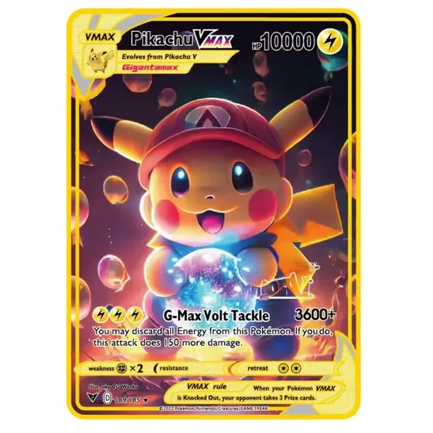 POKEMON GOLD ZŁOTA KARTA METALOWA METAL PIKACHU VMAX PS10000 SUPER MOC