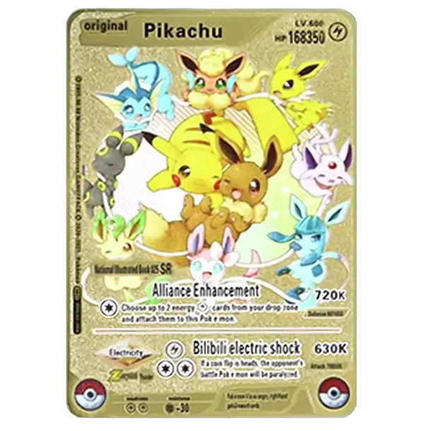 POKEMON GOLD ZŁOTA KARTA METALOWA METAL PIKACHU HP168350 LV600 SUPER MOCNA