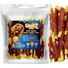 przysmak-przekaska-dla-psa-rurki-z-batatow-owiniete-kaczka-uniq-pets-500g