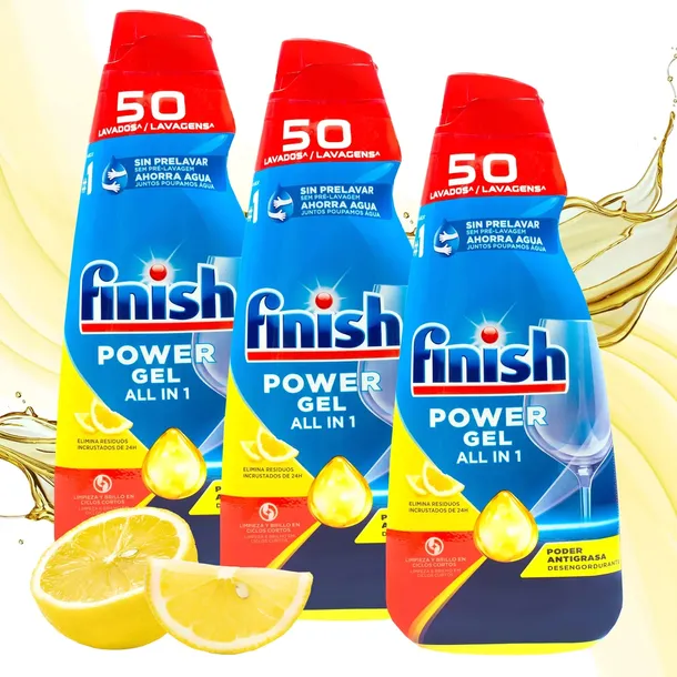 Finish Power Gel Max do mycia naczyń w Zmywarce 3 x 1litr Lemon Cytrynowy