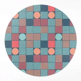winylowy-okragly-dywan-dekoracyjny-retro-vintage-wzor-geometryczny-90-cm