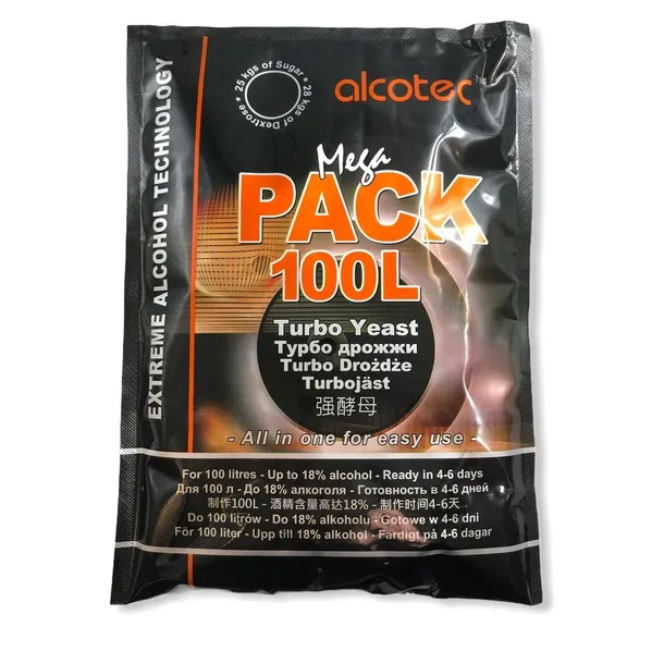 10 x Drożdże TURBO Alcotec MEGAPACK 100l na zacier bimber cukru gorzelnicze