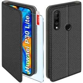 etui-z-klapka-do-huawei-p30-lite-zamykane-czarne-futeral-szklo-9h