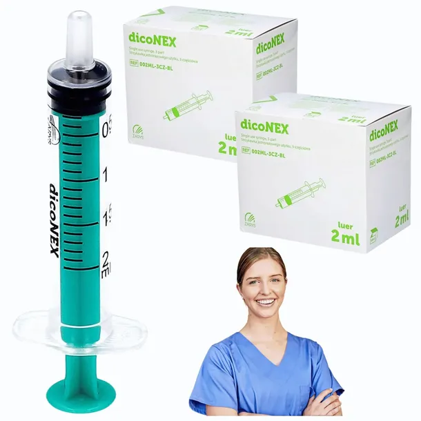 STRZYKAWKI 2ML 3-częściowe 100szt. strzykawka iniekcyjna LUER DicoNEX Zarys