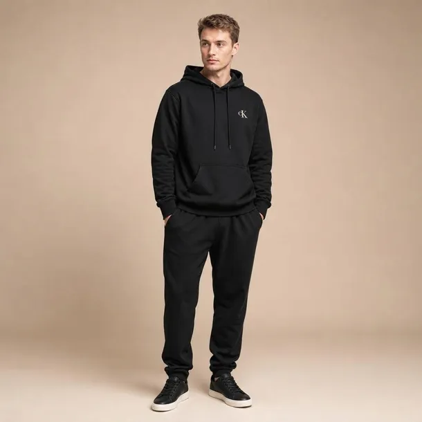 Calvin Klein Jeans bluza męska czarna z kapturem i nadrukiem logo rozmiar M | Idealna na chłodne dni!