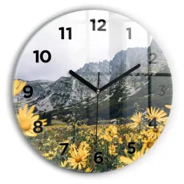 okragly-zegar-szklany-nowoczesny-z-nadrukiem-laka-kwiaty-w-gorach-fi30-cm