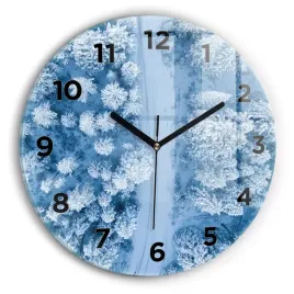 okragly-zegar-szklany-do-kuchni-ze-stylowym-nadrukiem-las-z-drona-fi30-cm