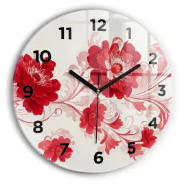 okragly-zegar-szklany-do-kuchni-na-sciane-z-grafika-czerwone-kwiaty-fi30-cm