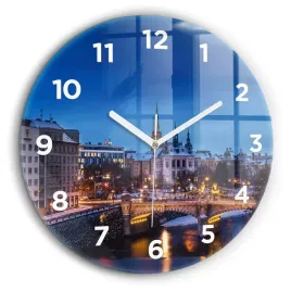 zegar-szklany-scienny-do-biura-z-nadrukiem-panorama-miasta-pilzno-fi60-cm