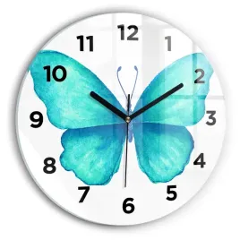 okragly-zegar-szklany-dekoracyjny-na-sciane-turkusowy-letni-motyl-fi30-cm
